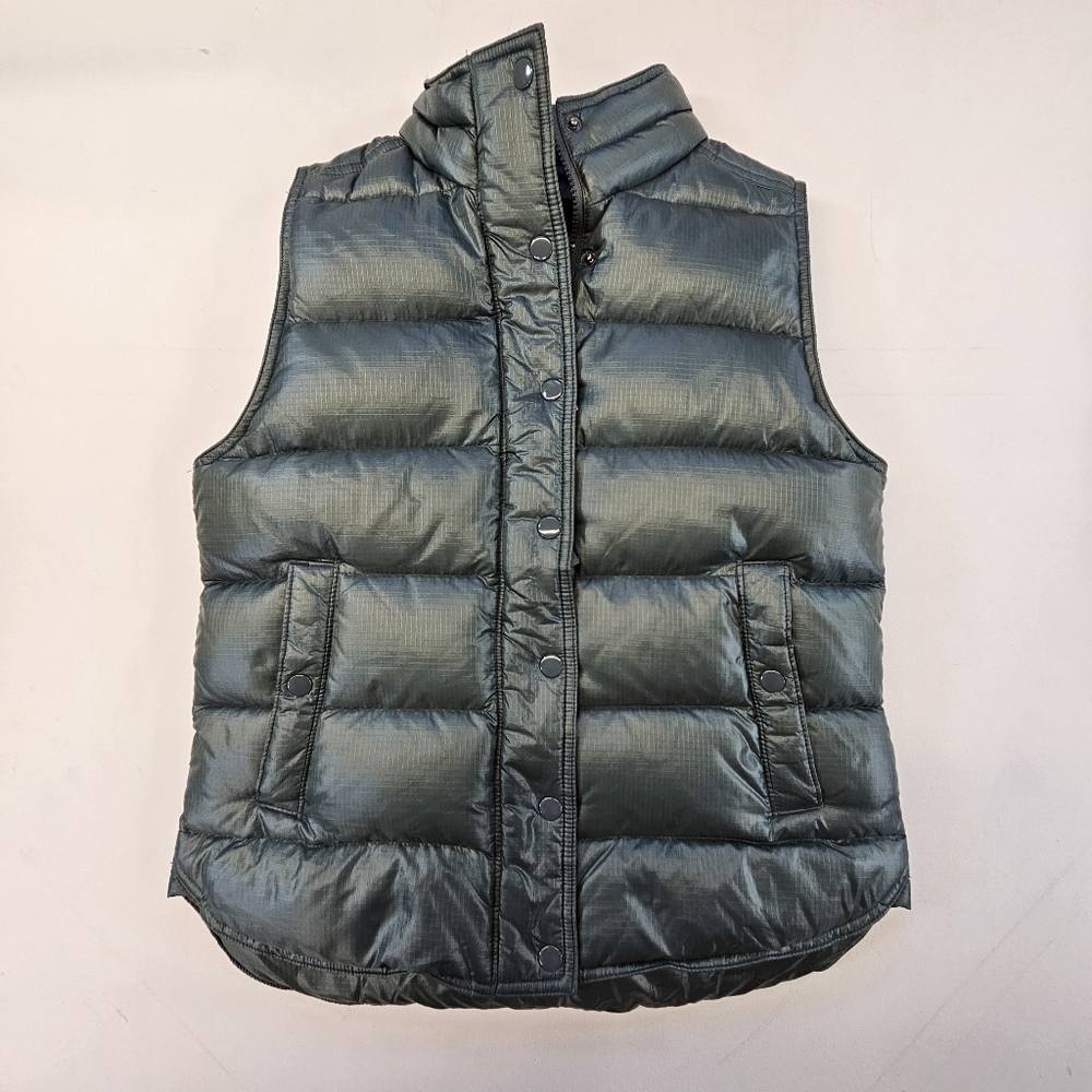 J. Crew Women's Small Shiny Puffer Down Vest Alhambra Green Quilted Small - Picture 1 of 9